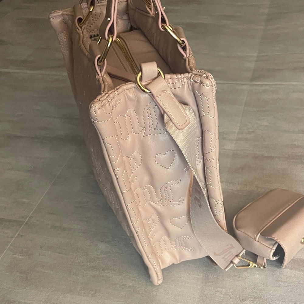 Juicy Couture Pastel Pink Signature league tote w/web strap and mini pouch - Picture 8 of 17